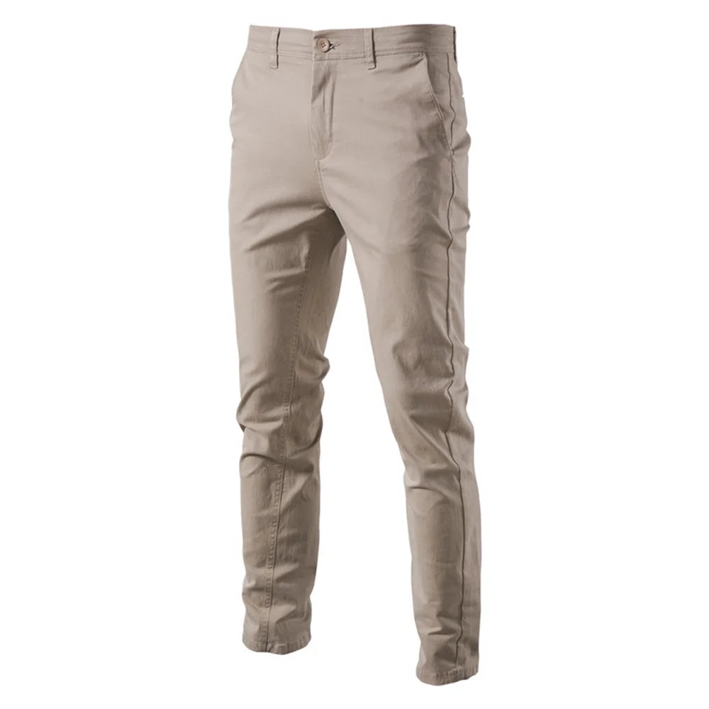 Casual Cotton Men Trousers Solid Color Slim Fit.