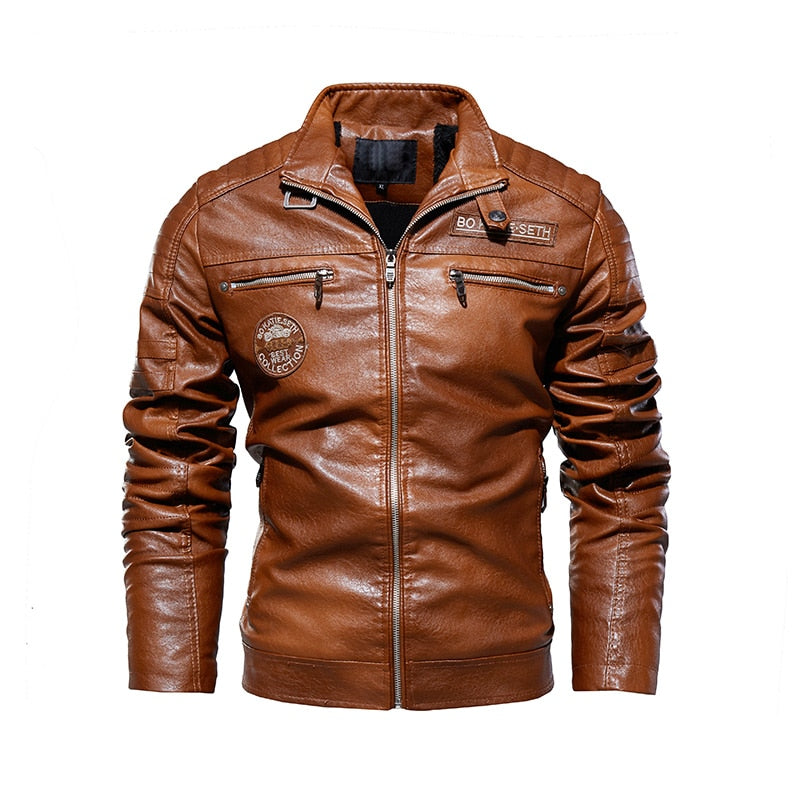 Leather Jacket Men Winter Casual Windbreaker Slim Coat