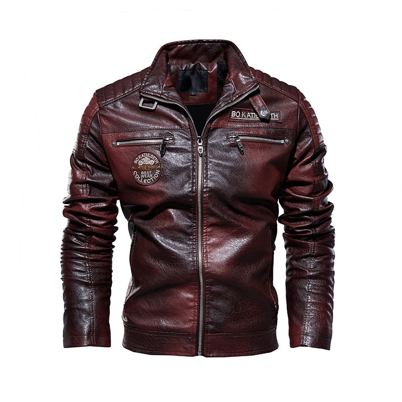 Leather Jacket Men Winter Casual Windbreaker Slim Coat