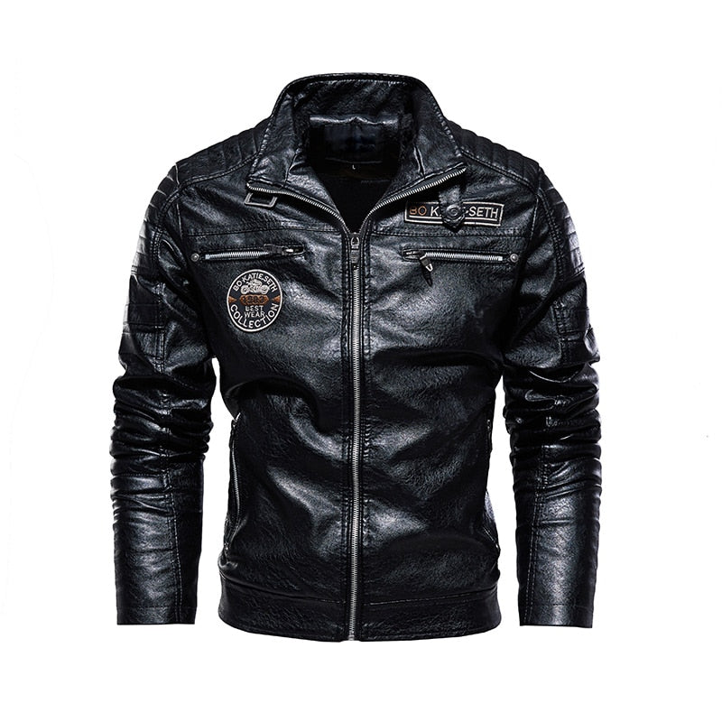 Leather Jacket Men Winter Casual Windbreaker Slim Coat