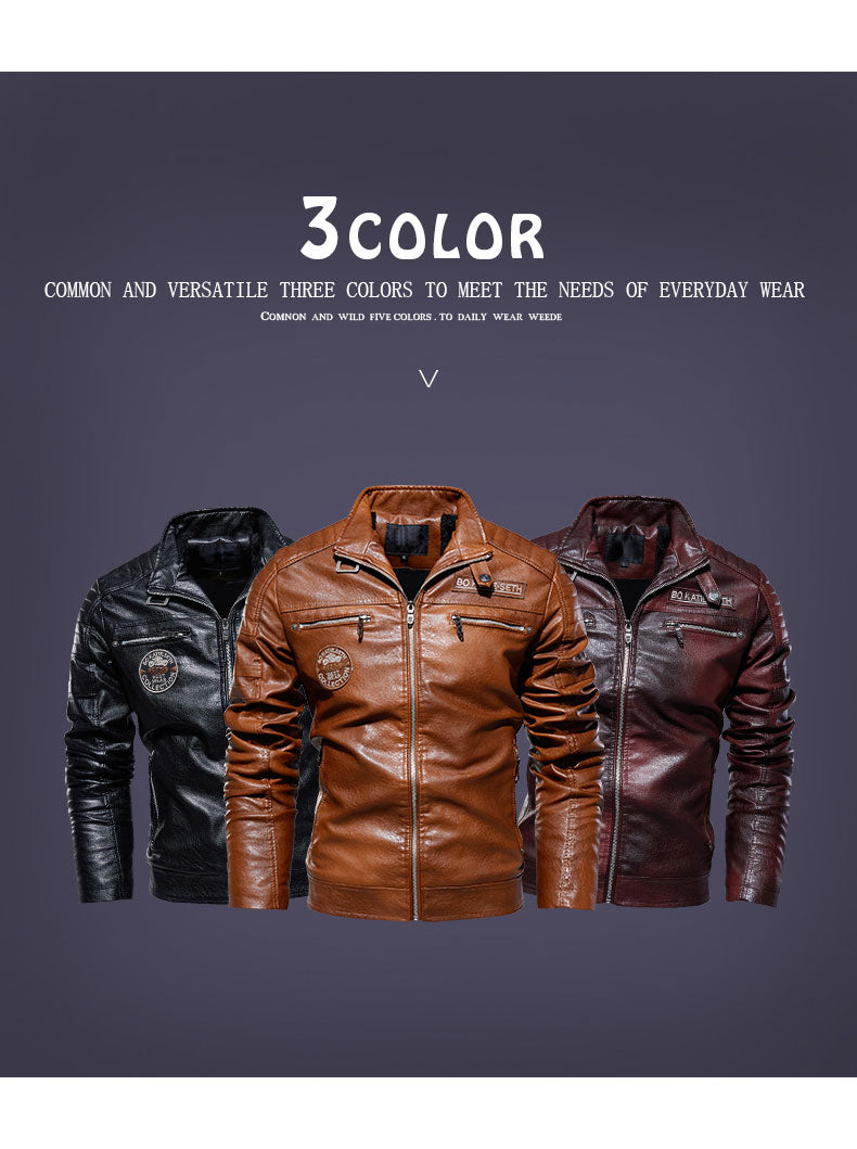 Leather Jacket Men Winter Casual Windbreaker Slim Coat