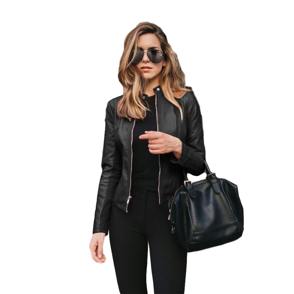 Women Leather Outwear Zipper