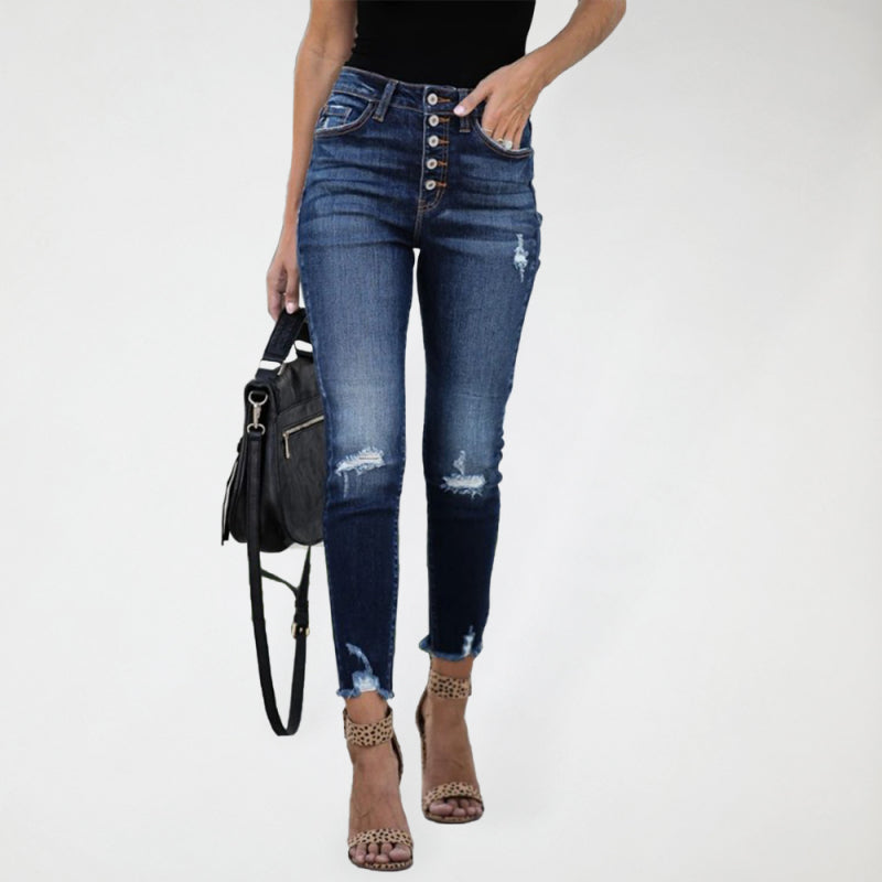 Ripped High Waist Crop Skinny Jeans