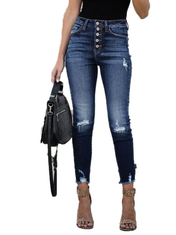 Ripped High Waist Crop Skinny Jeans
