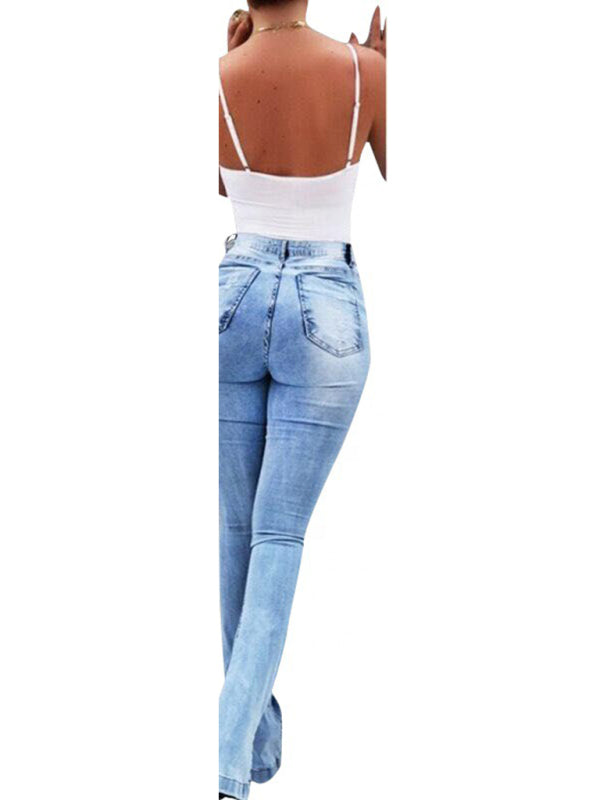 High Waist Slit Hem Flare Jeans