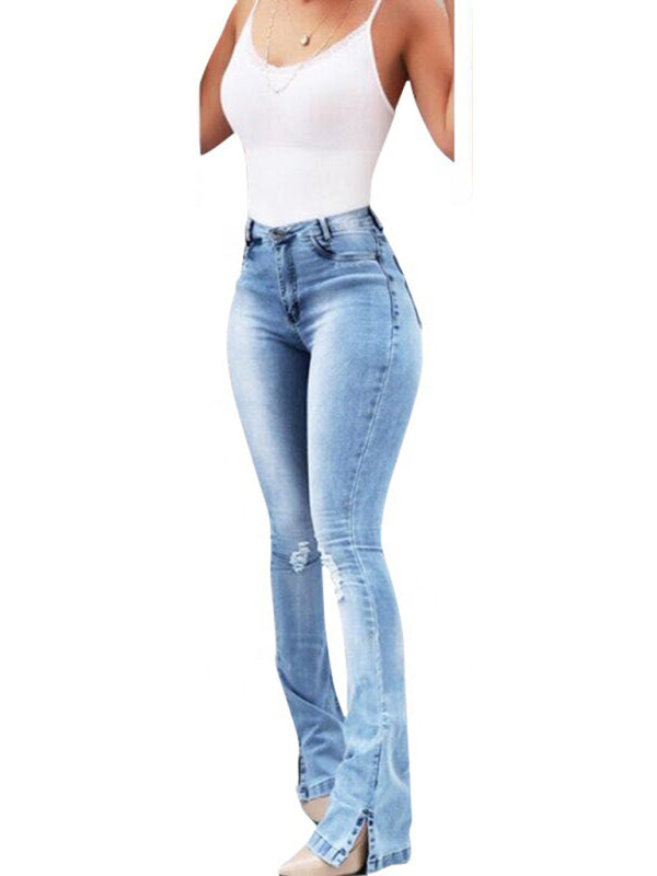 High Waist Slit Hem Flare Jeans