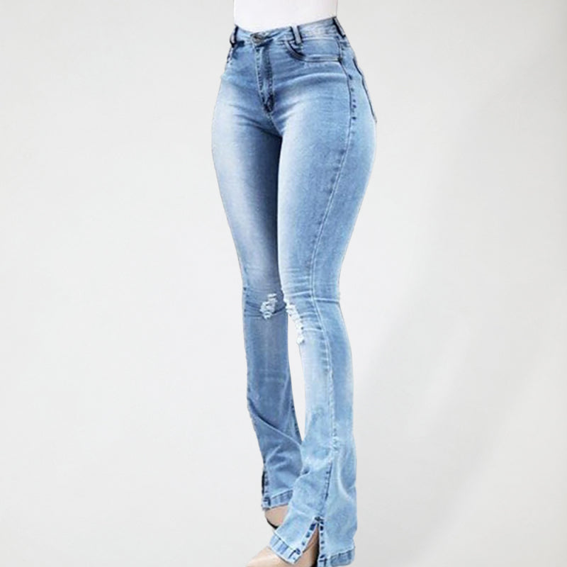 High Waist Slit Hem Flare Jeans