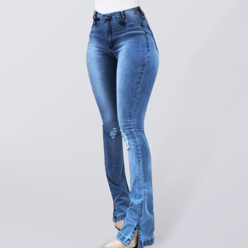 High Waist Slit Hem Flare Jeans