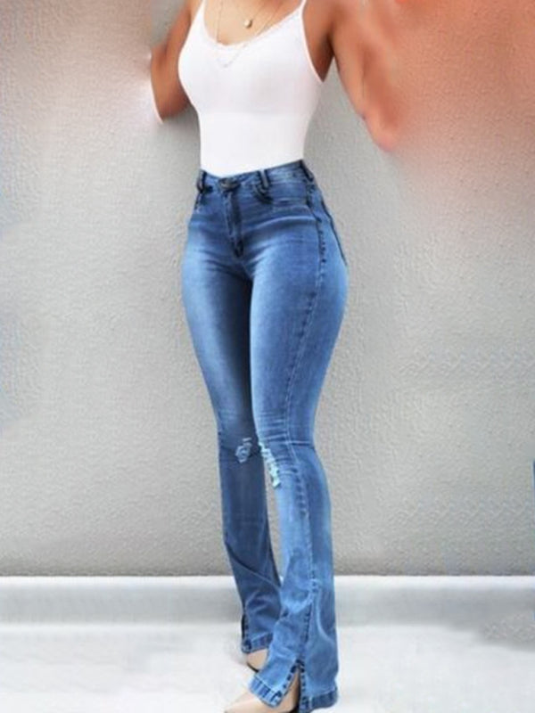 High Waist Slit Hem Flare Jeans