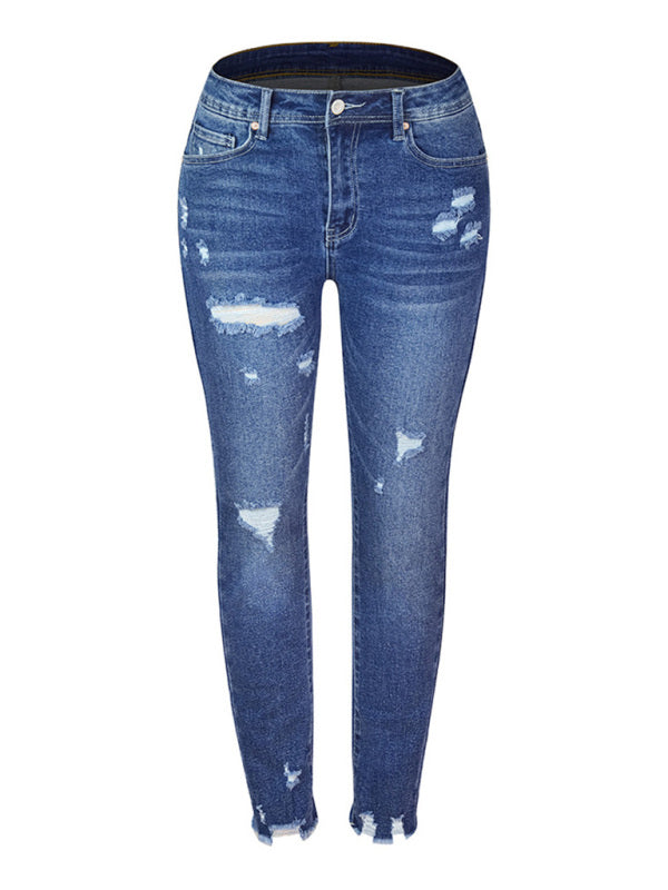 High Ripped Straight Leg Jeans